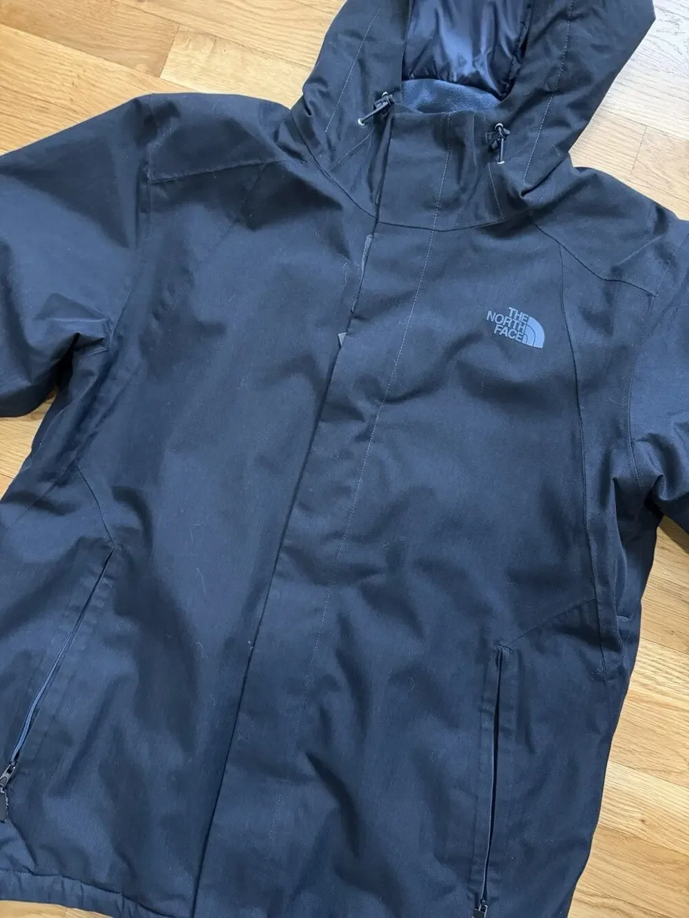 The North Face Jacket Softshell Navy Blue Zip Pockets Logo Fleece Lined Size L